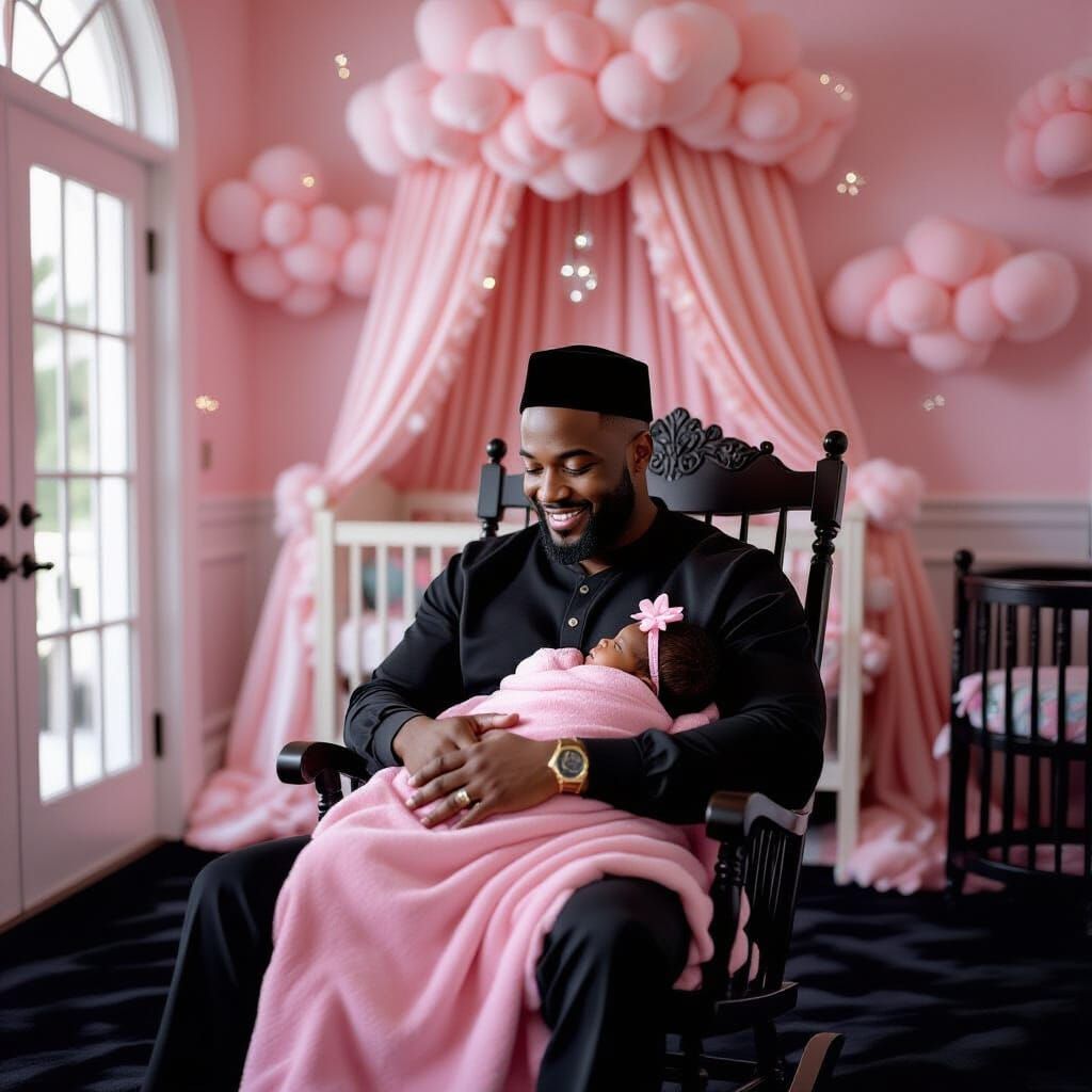 New Father and Baby Portrait in Lavish Nursery