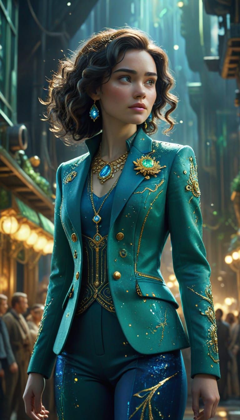 Sci-Fi Princess in Vibrant Watercolor Style