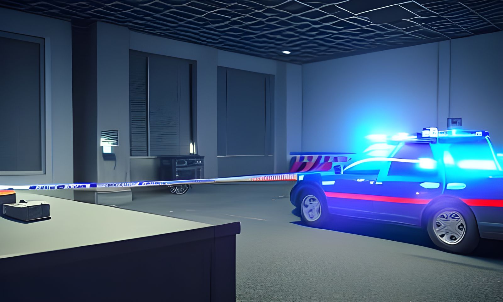 Night Crime Scene with Police and Bright Lights