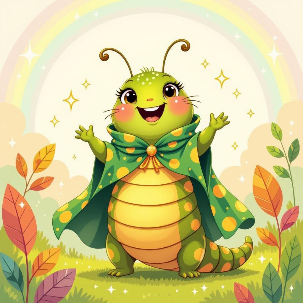 Excited Caterpillar in a Storybook Dreamscape