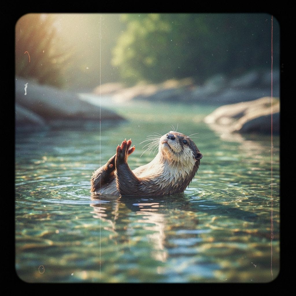 Playful Otter in Stream: Vintage Film Style
