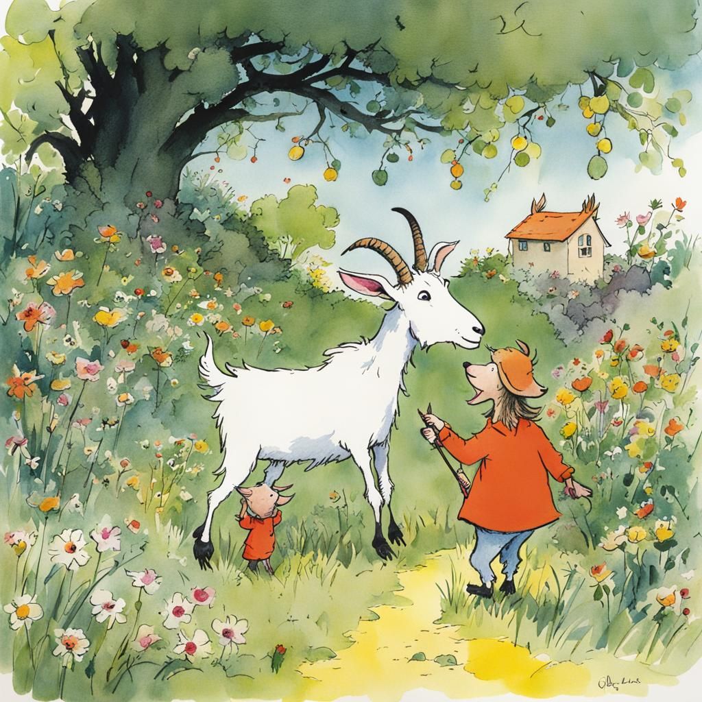 Greedy Goat Illustration in Quentin Blake Style