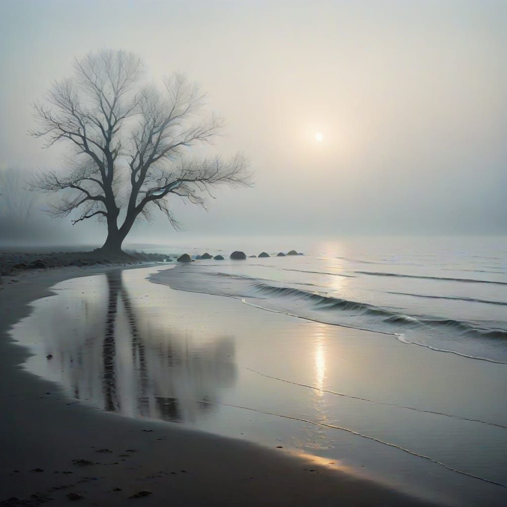 Deserted Shore in the Thick Fog 