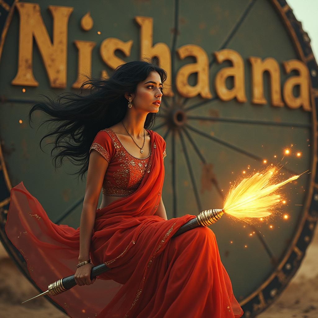 Indian Woman on Dart, Comic Book Art Style