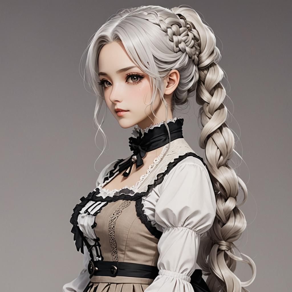 Anime Girl in Victorian Dress with Braid