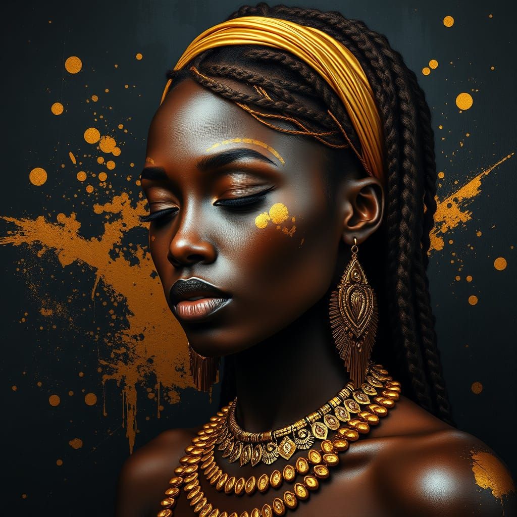 Regal African Beauty in Golden Splendor