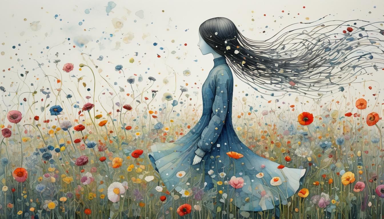 Flower Woman Watercolor Illustration in a Fantasy Style