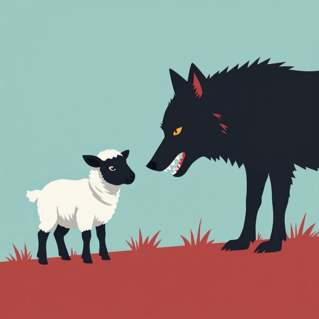 Minimalist Silhouette: Nervous Lamb and Hungry Wolf