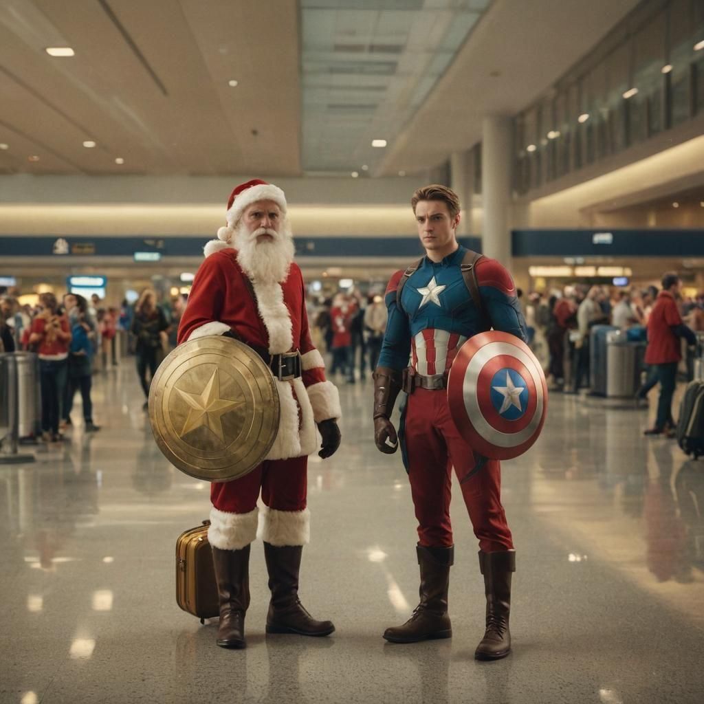 Superhero Santa Claus at Airport Cinematic Film Still