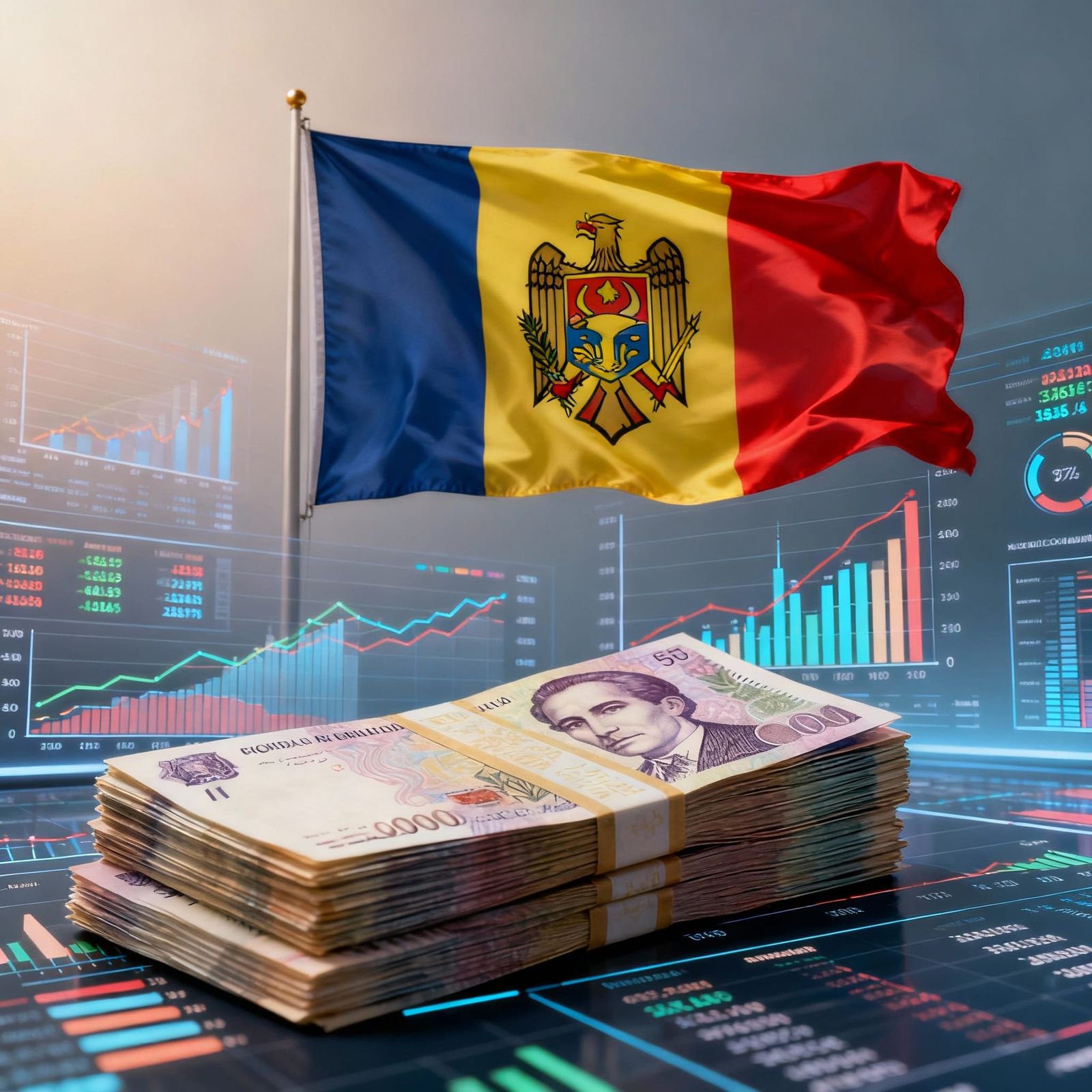 Moldovan Economy: Lei, Statistics & Flag in Realistic Style