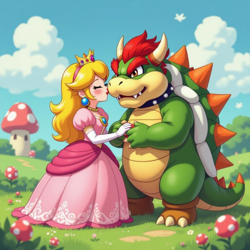 Princess Peach and Bowser's Kiss: A Whimsical Romance