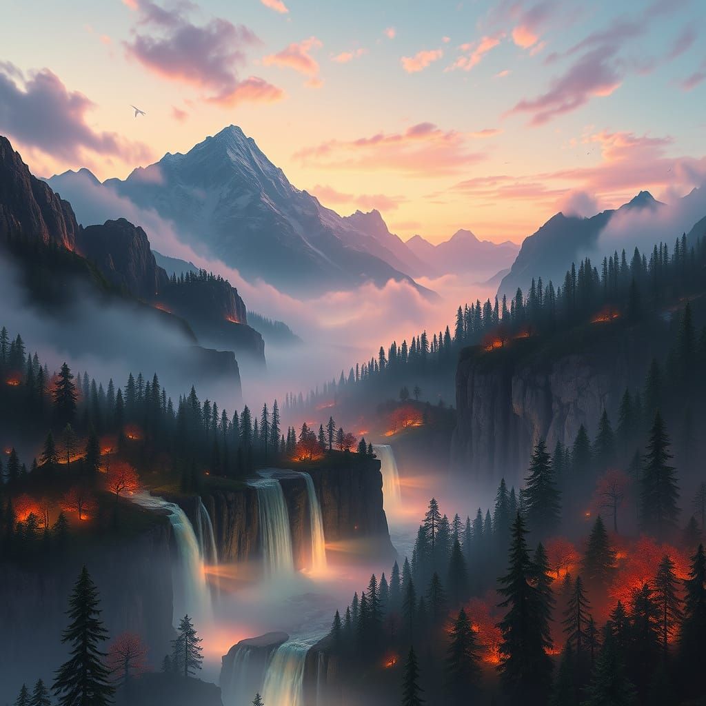 Surreal Dusk Dreamscape in Futuristic Fantasy Art Style