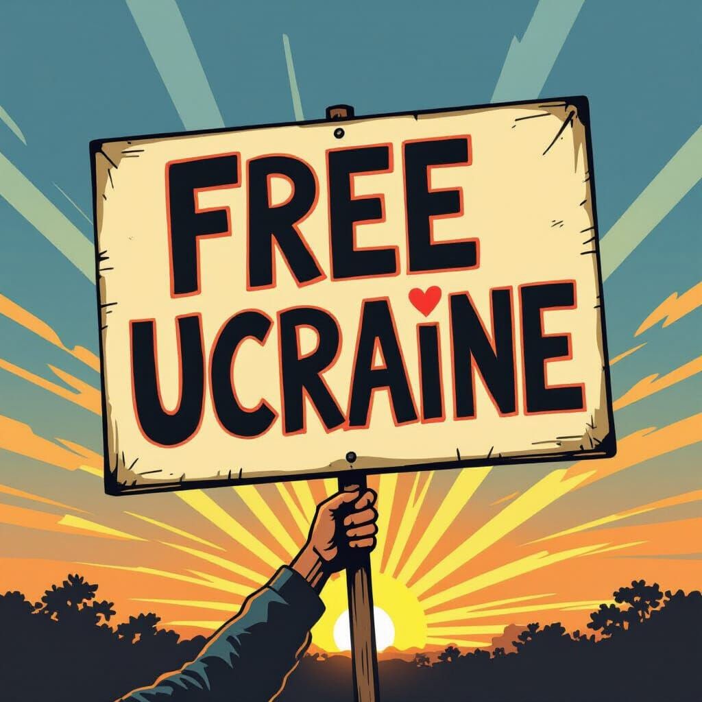 Protest Sign for Ukraine at Dawn