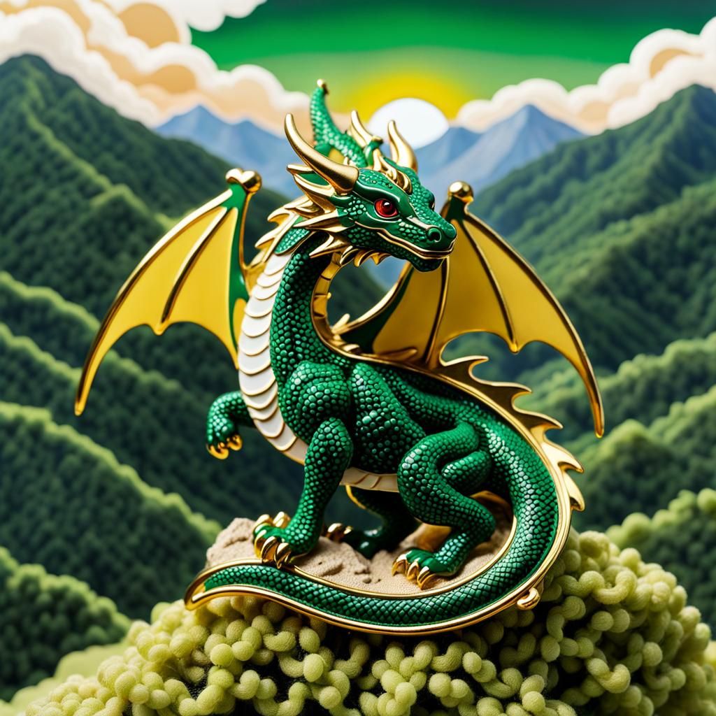 Dragon Enamel Pin in Wool Roving Art Style