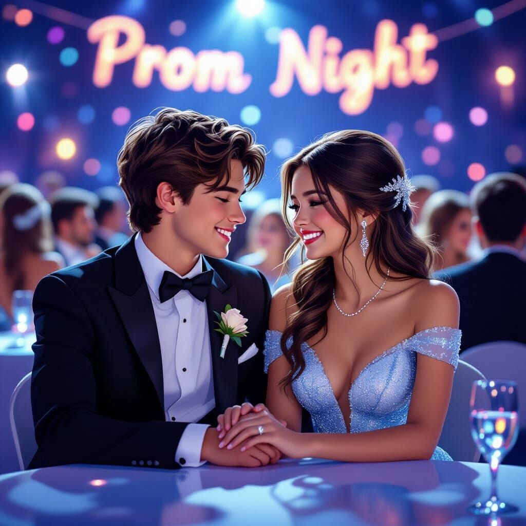 Teen Couple Holds Hands at Prom Night
