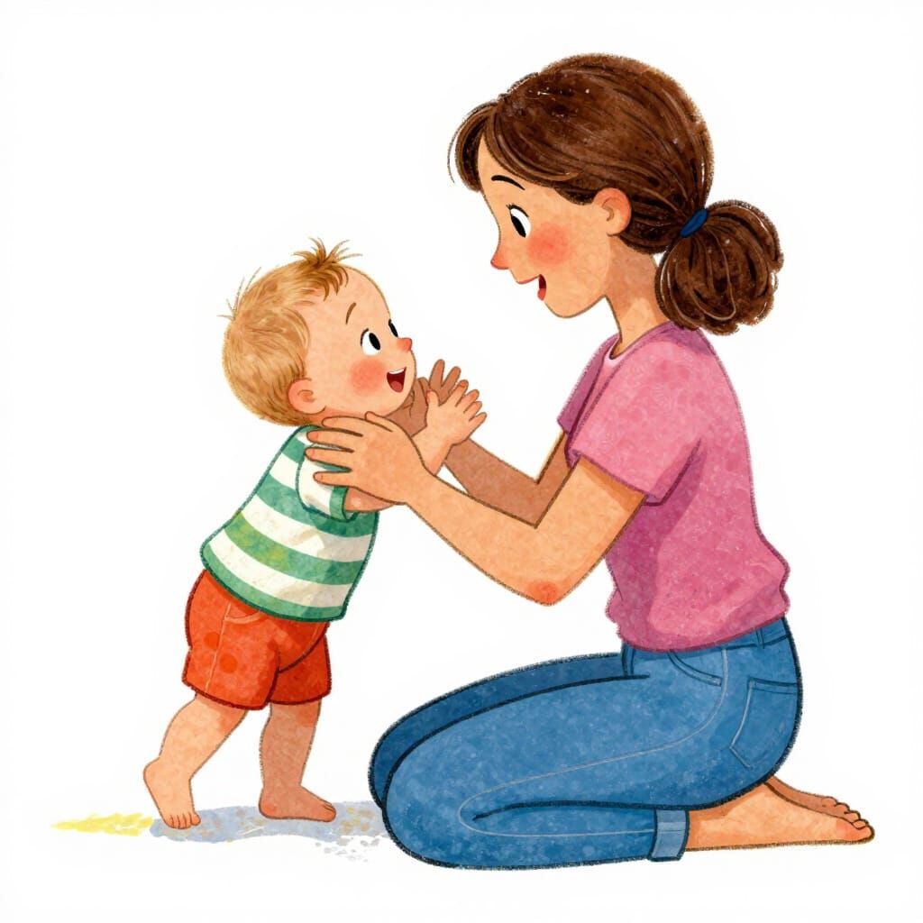 Joyful Mother and Baby Playful Interaction in Illustrative S...