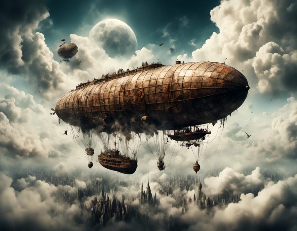 World War 1 Zeppelin in Romantic Watercolor Style