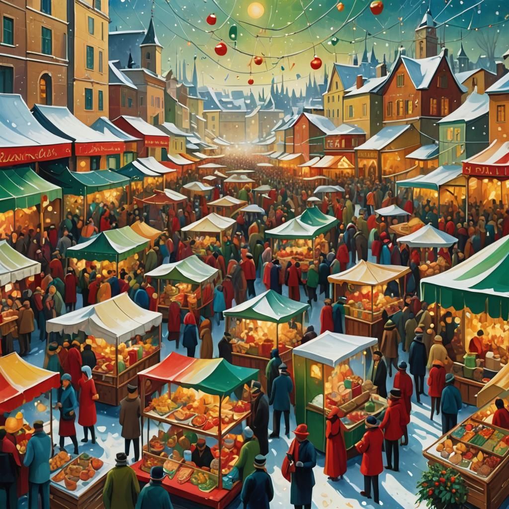 Surreal Holiday Market in Digital Impasto Style