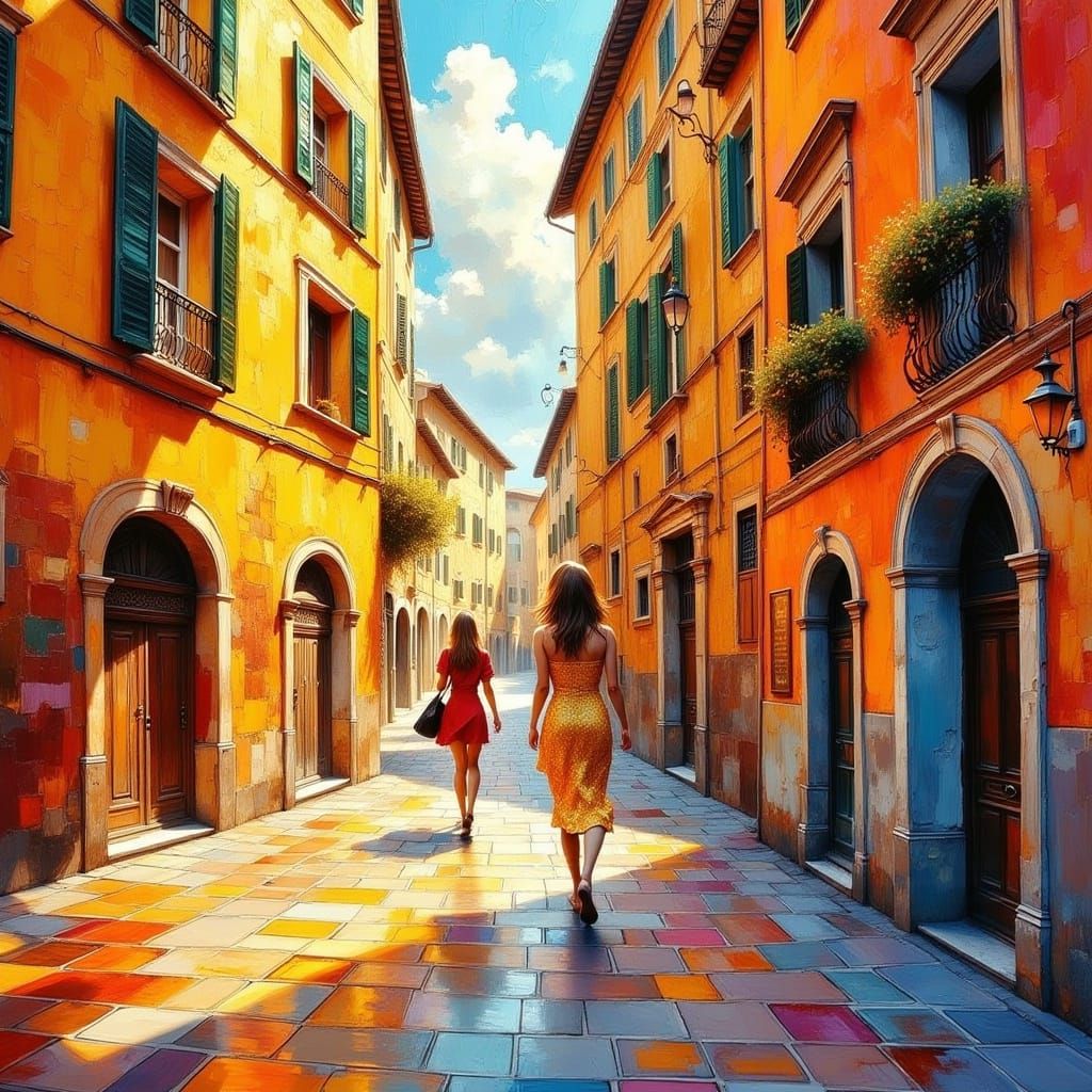 Florence Street Scene in Impressionistic Style