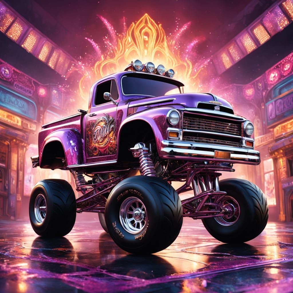Glamorous Pink Monster Truck in High Heel Style with Glitter...