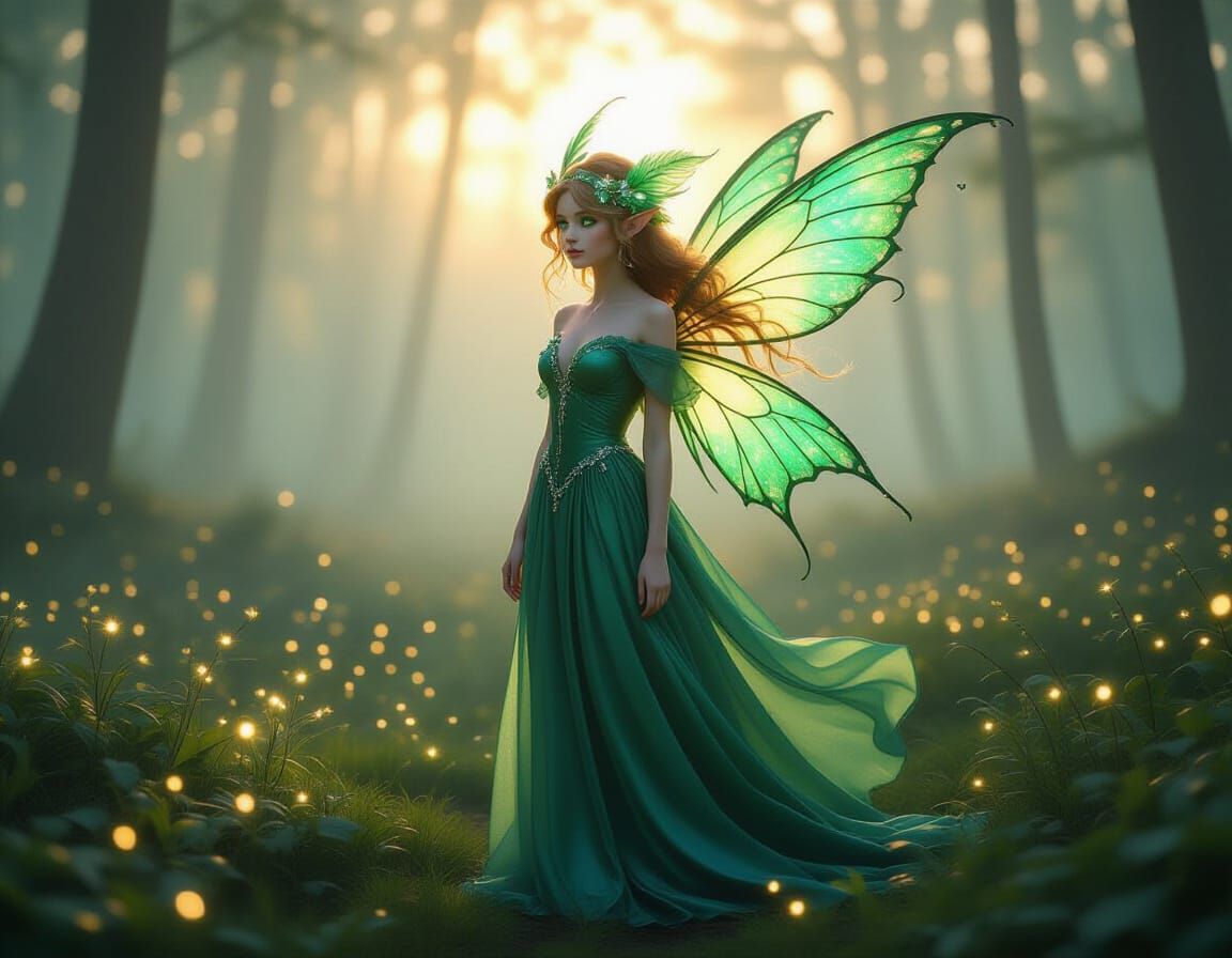 Graceful Fairy in Bioluminescent Forest, Photorealistic Art