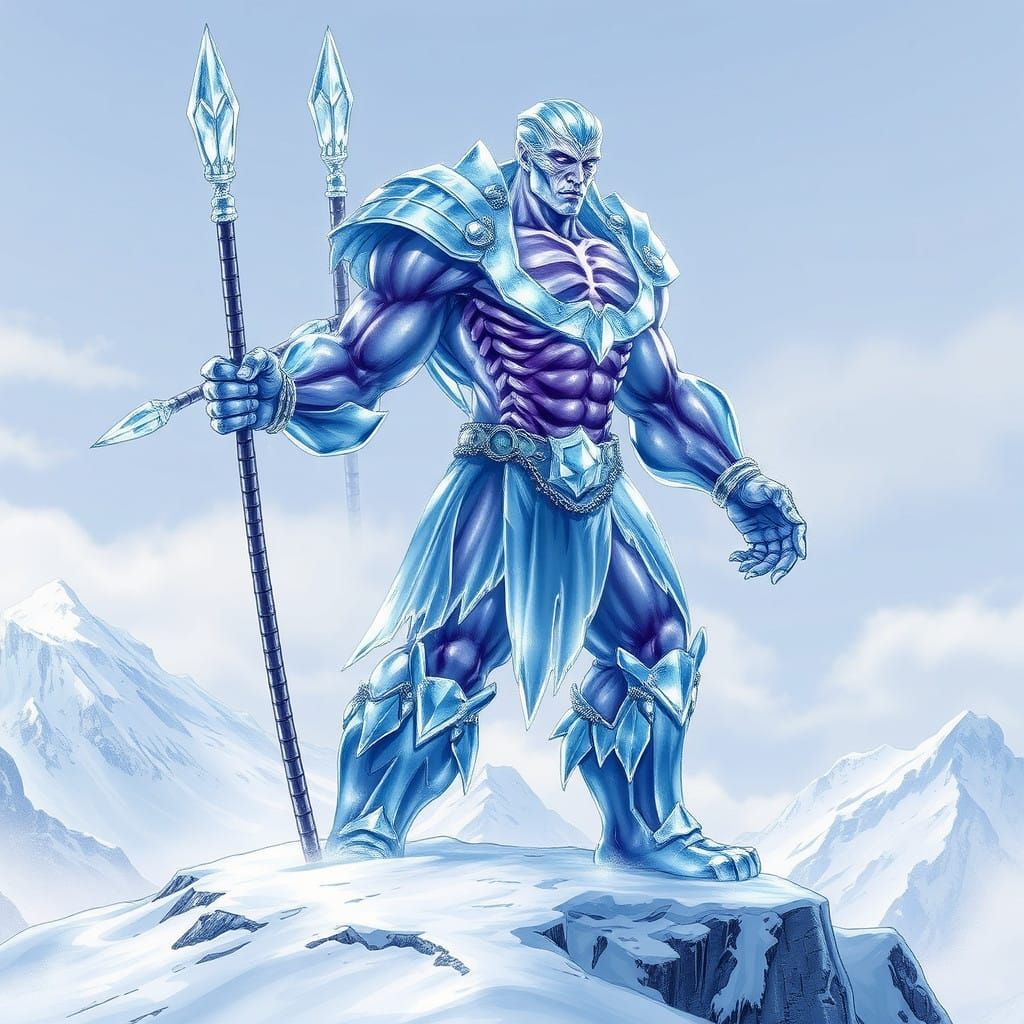Muscular Ice Warrior in Marvel Comic Style