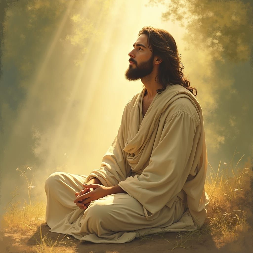 Contemplative Jesus in Watercolor Style