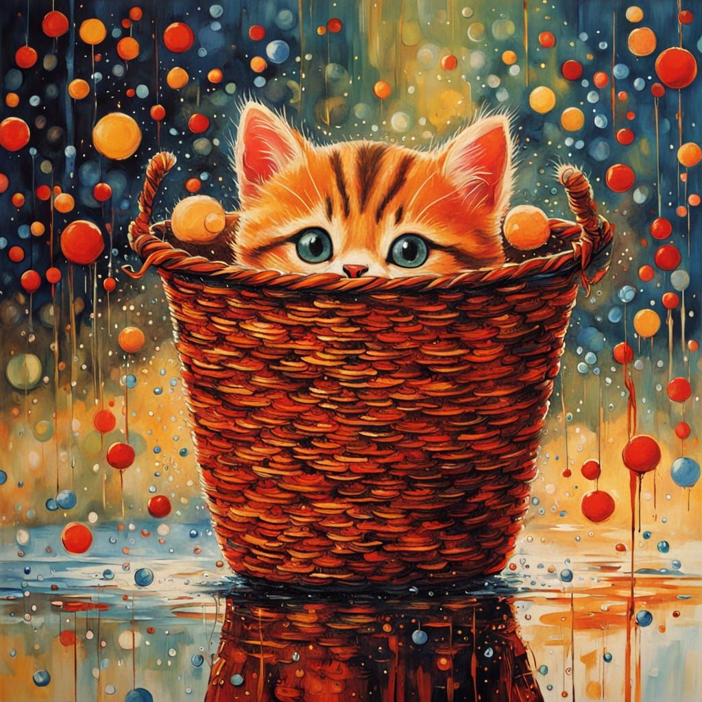 Cute Soaked Kitten Under Sunset Sky