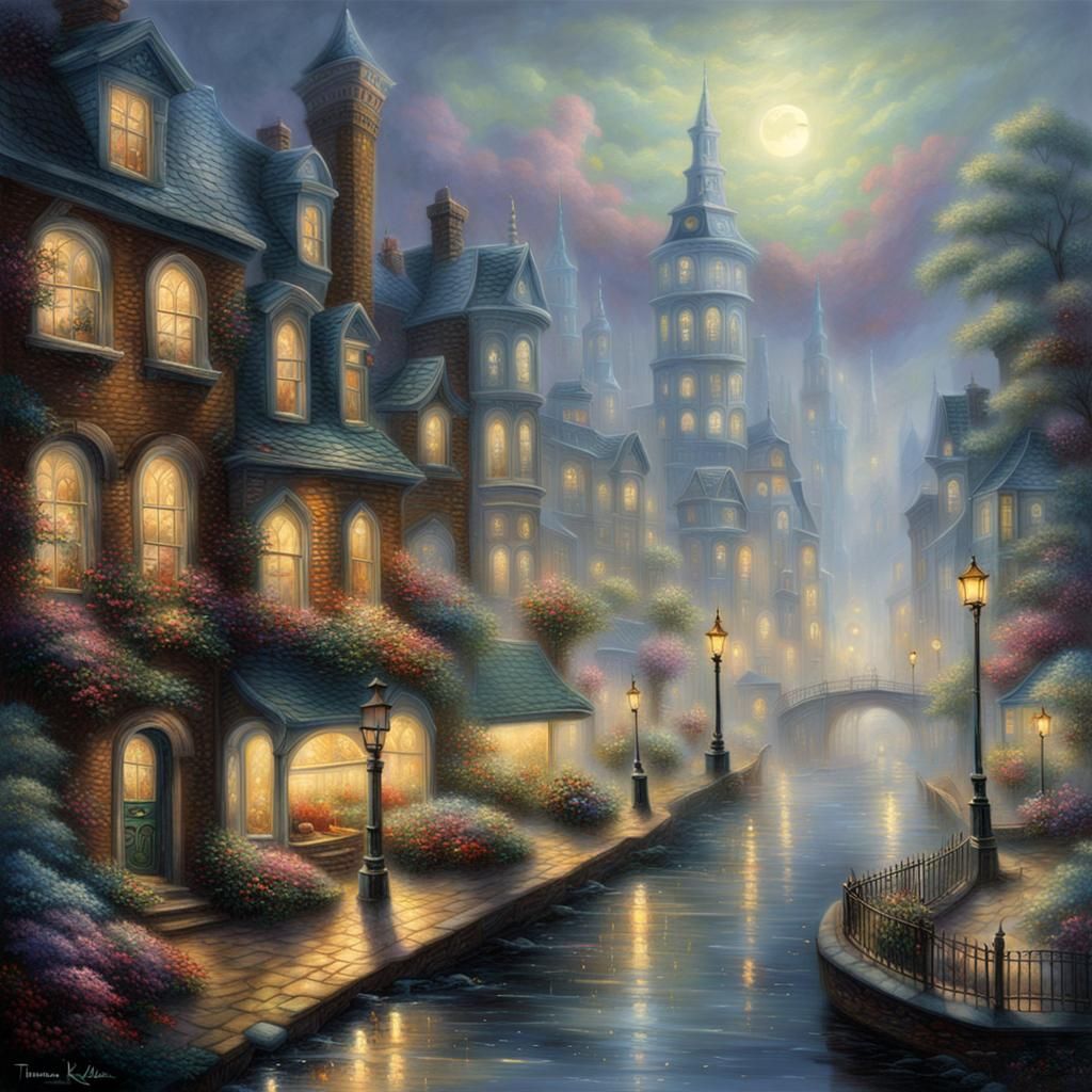 Ethereal Nighttime Cityscape in Luminist Style