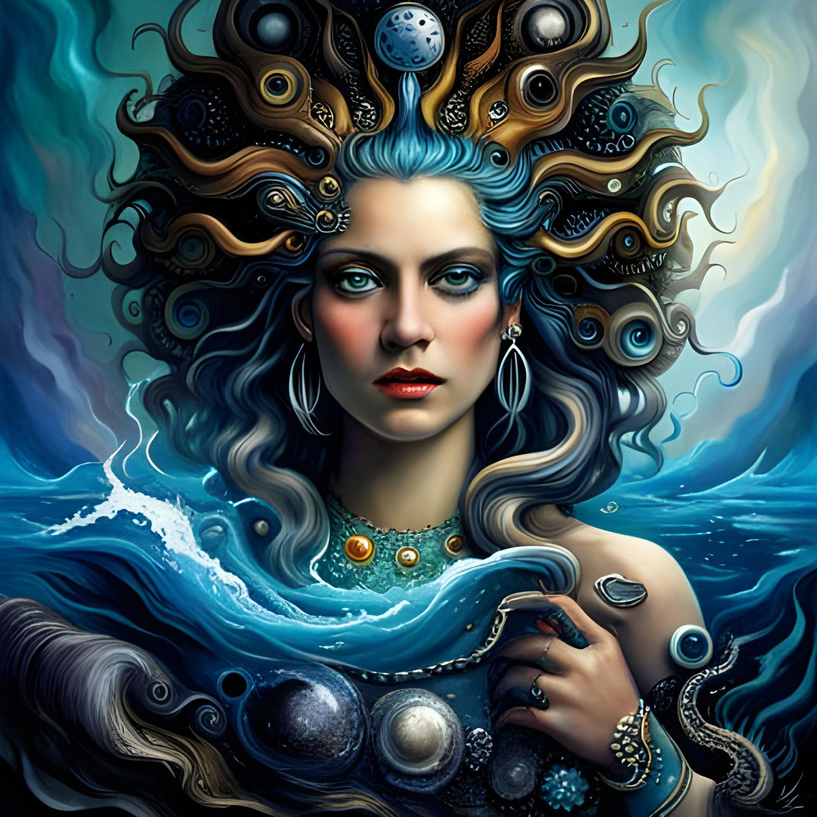 Water Goddess in Ocean Depths: Hyperrealistic Digital Art
