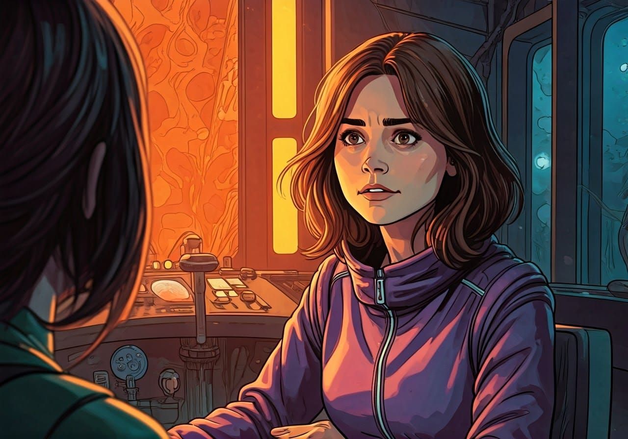 Ashildr Contemplates the TARDIS in a Watercolor-Inspired Sce...