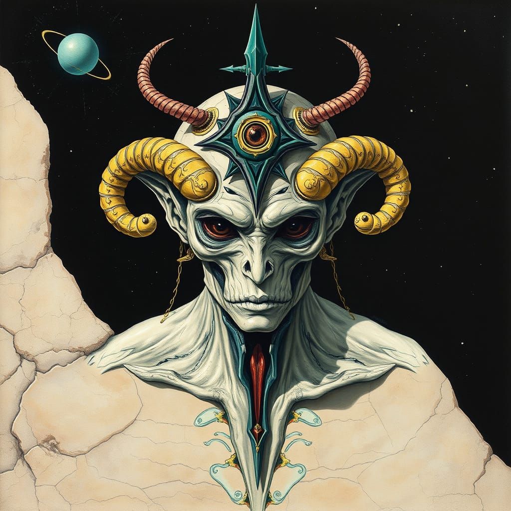 Surreal Alchemical Being in Warlock Pop Style