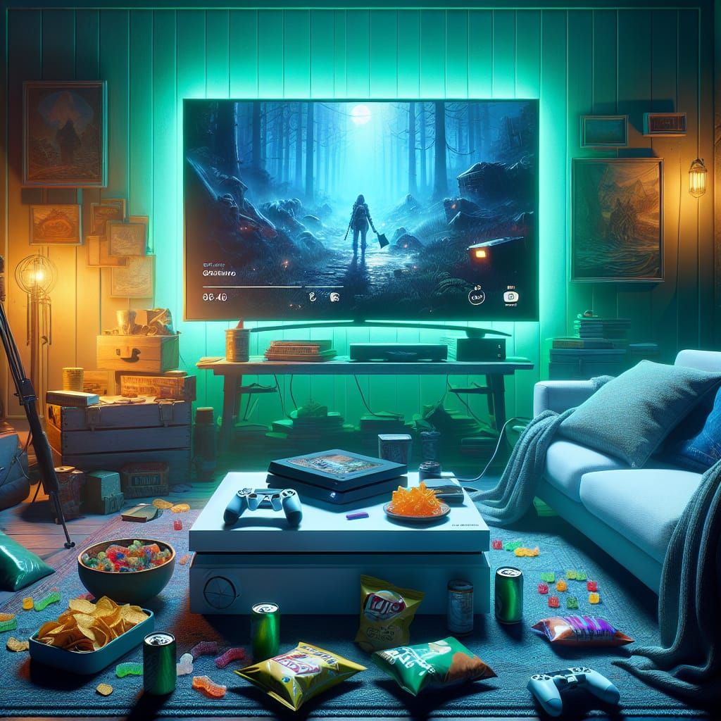 Cozy Gaming Room with Neon Lighting