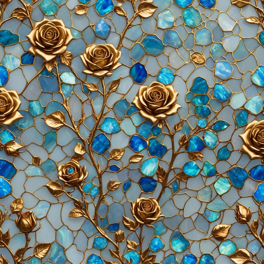 Golden Rose with Blue Opal