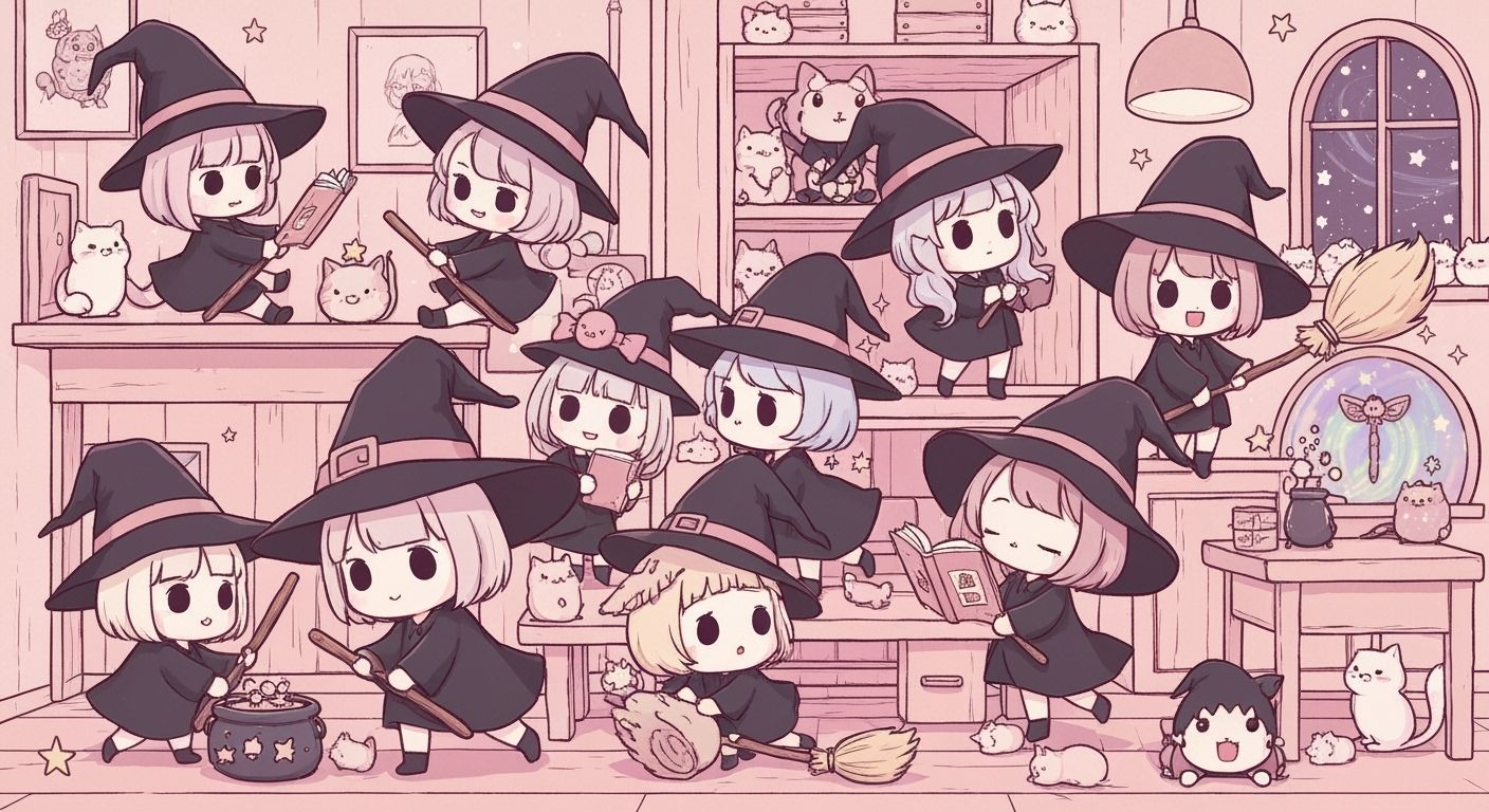 Chibi Witches Causing Chaos in Pastel Workshop