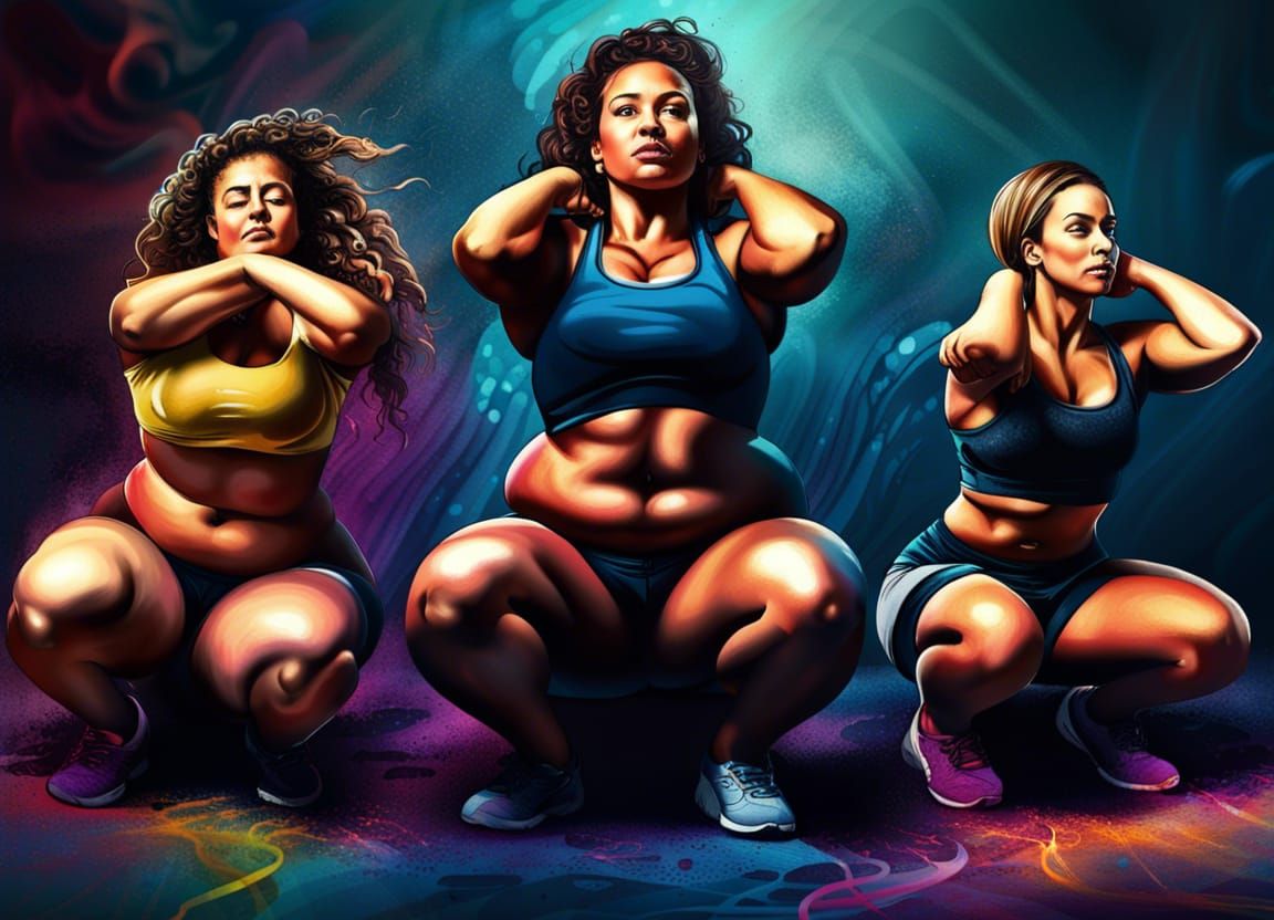 Curvy Women Doing Fitness Exercises in Gym