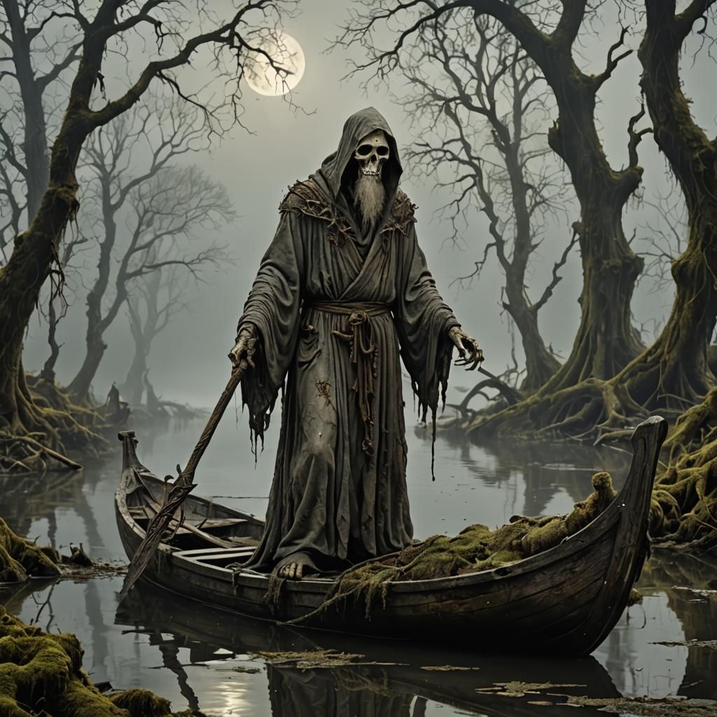 Charon on the River Styx in Surreal Style