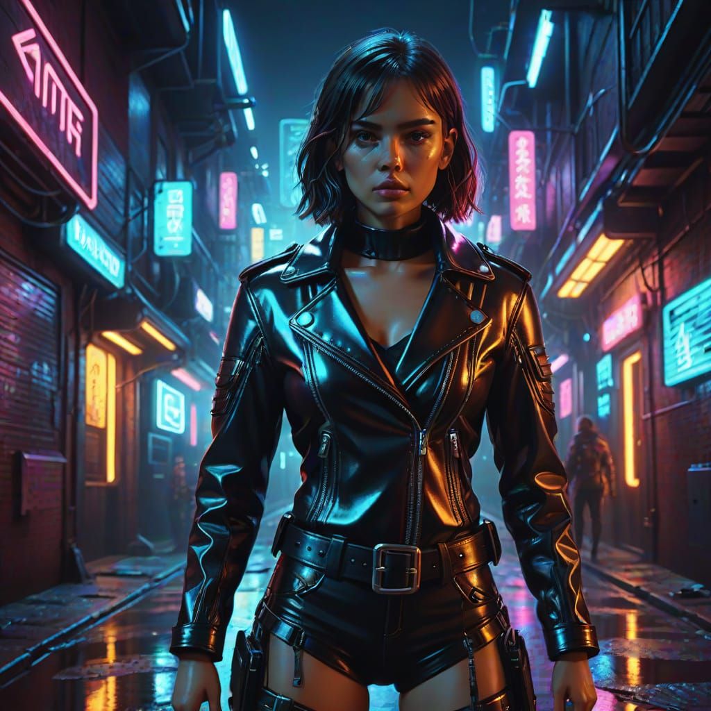 Woman in Leather Mini, Sci-Fi Digital Art