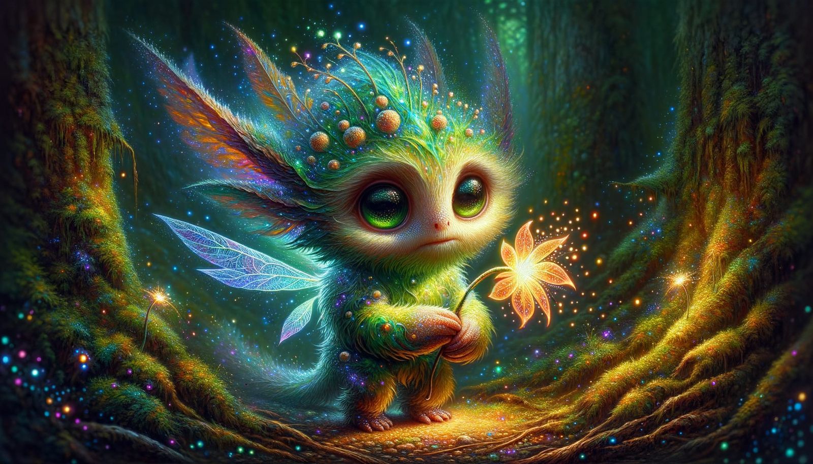 Forest Spirit Holding Glowing Flower Oil Painting
