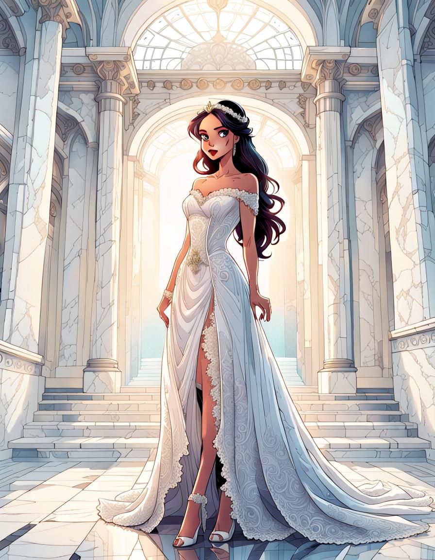 Princess in Intricate Wedding Dress Comic Book Art