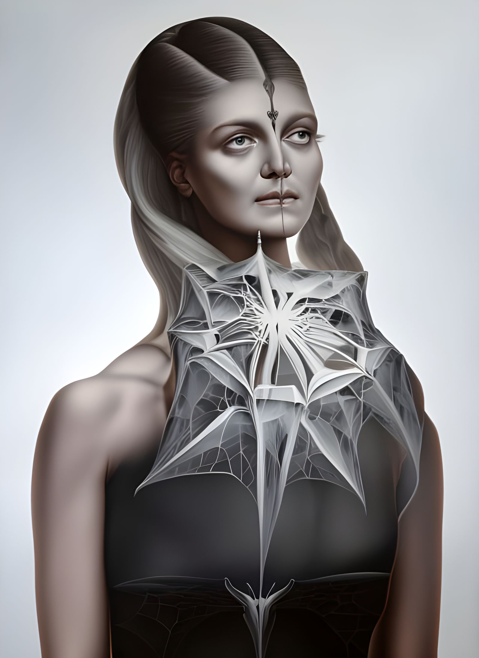 Goddess of Skulls with Spiderwebs in Grisaille