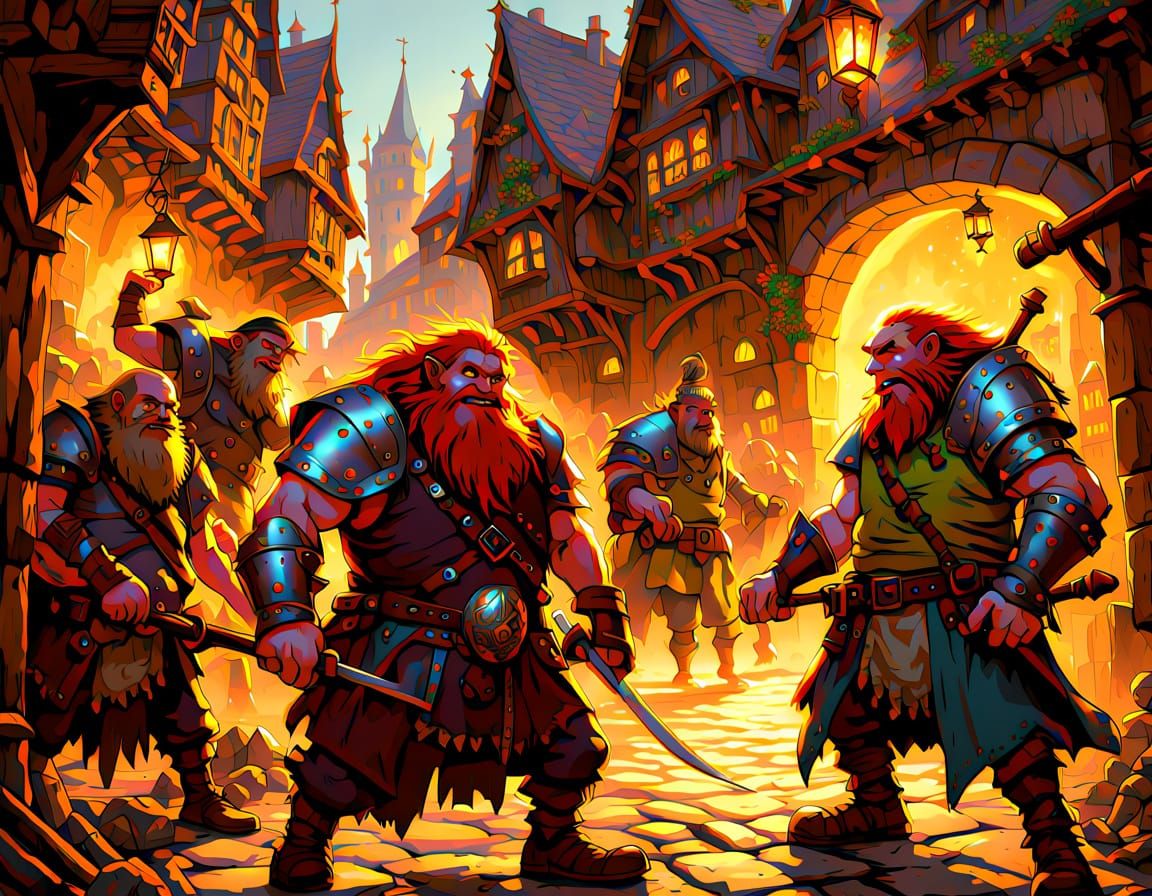 Dwarfs vs Trolls Battle Outside Ankh-Morpork Tavern