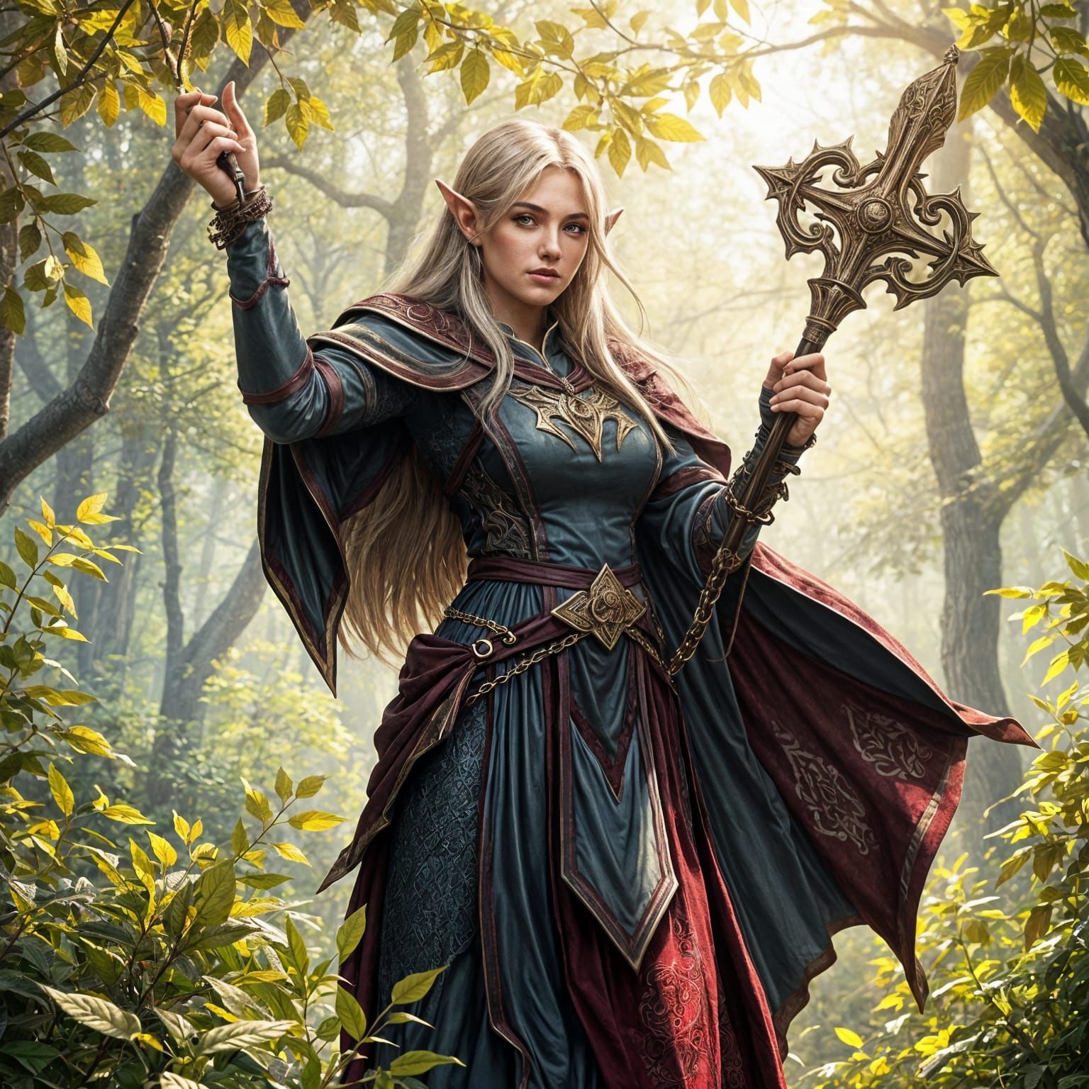 Elven Cleric Heals Forest with Divine Light