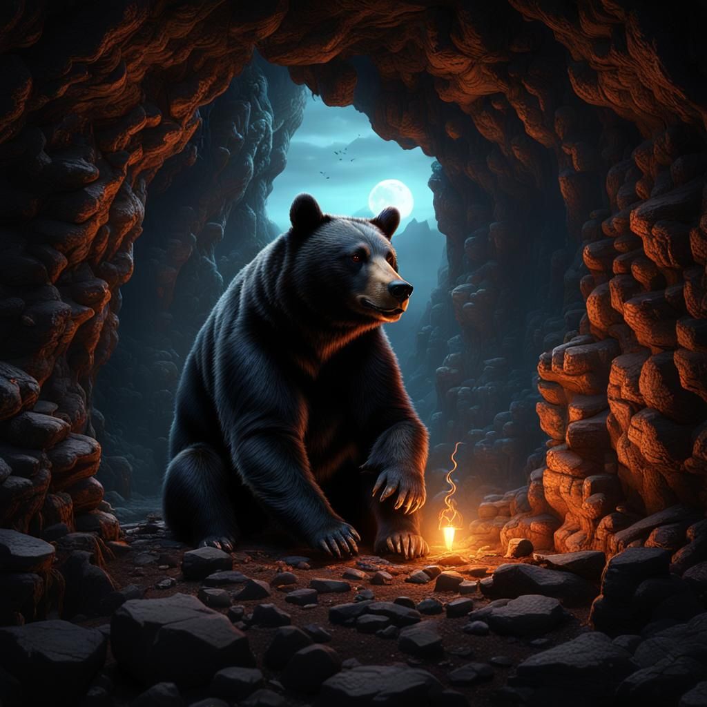 Midnight Snack: Black Bear in Cave, Matte Painting