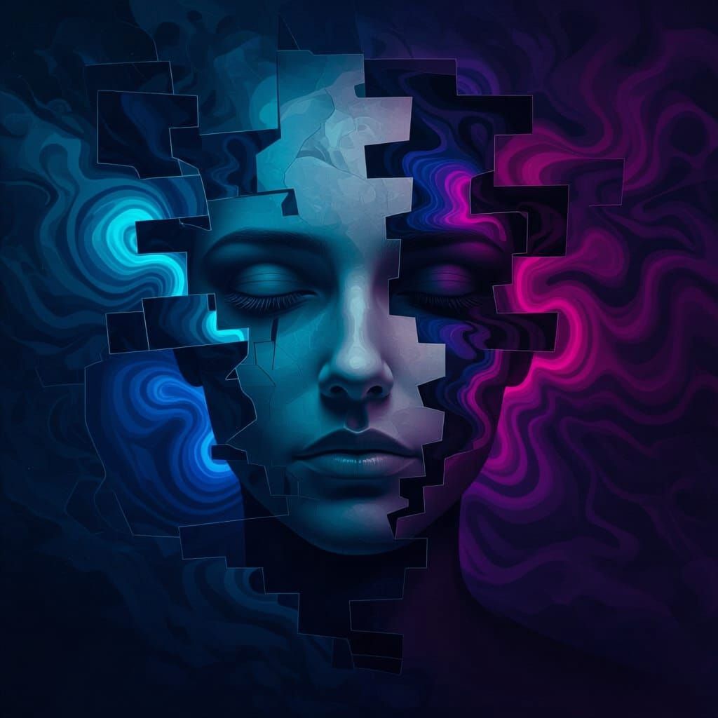 Haunting Surreal Face Melting into Shadows