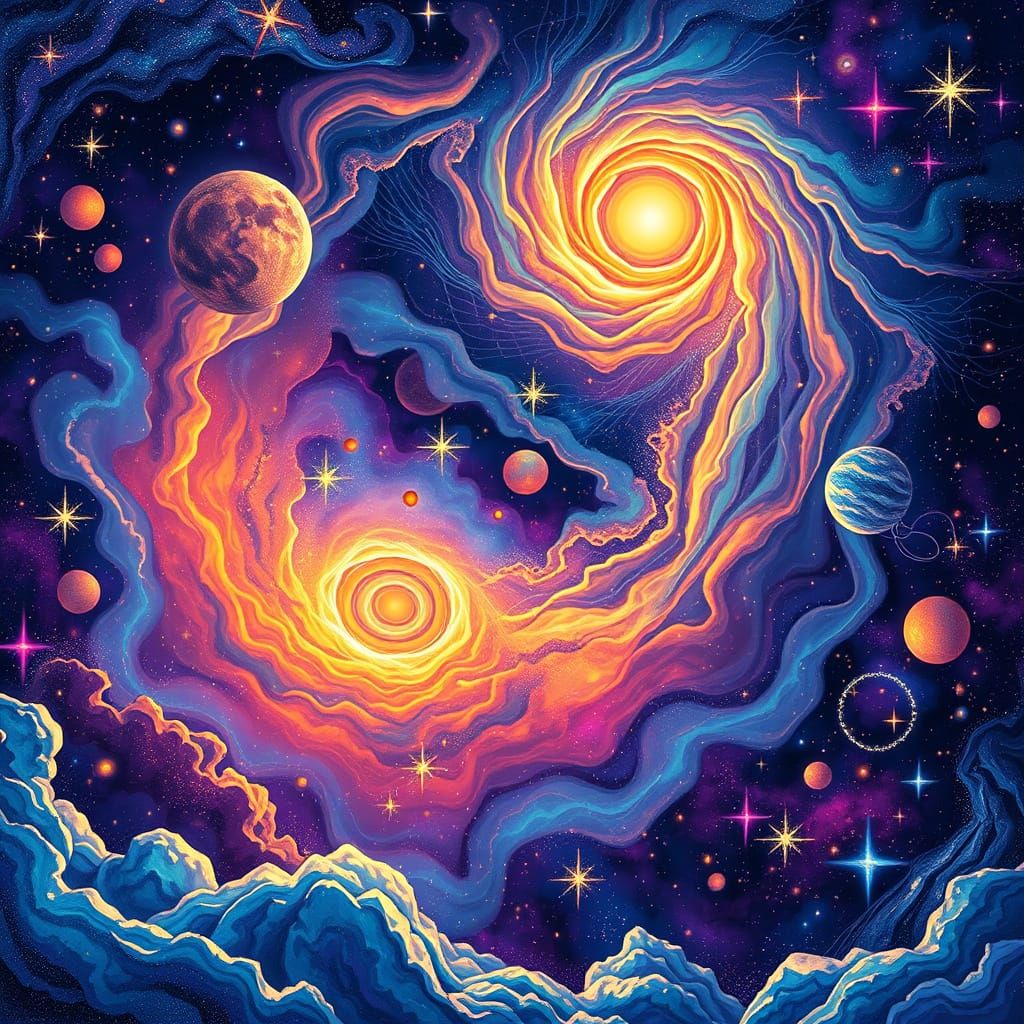 Cosmic Astral Illustration: Birth of Stars and Nebulae