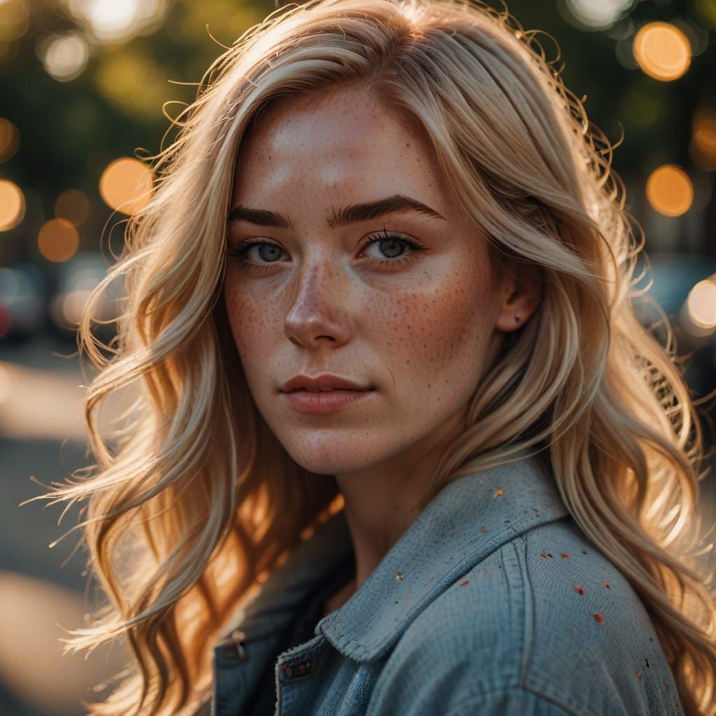 Blonde Freckled Girl Portrait in Pixar Style