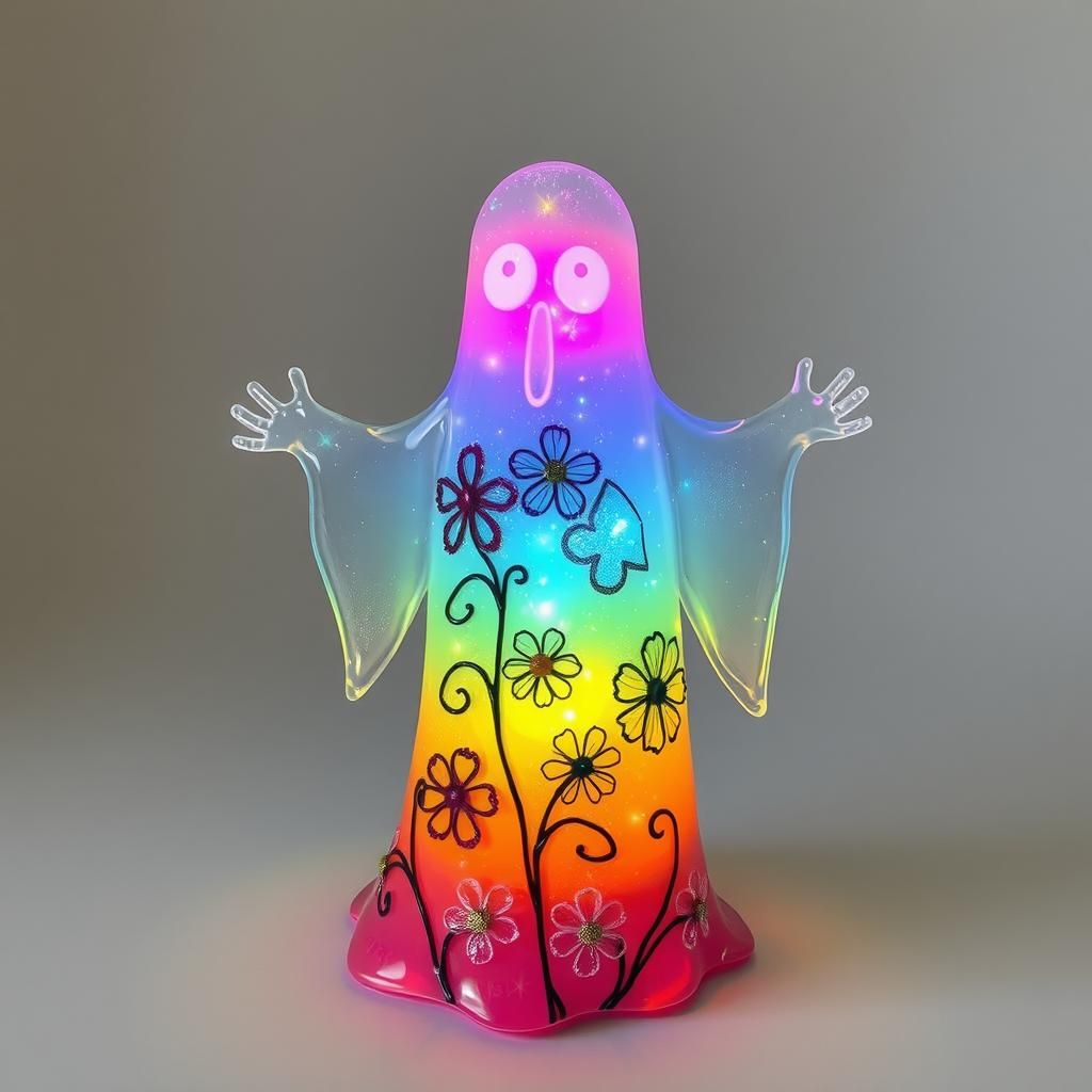 Luminous Rainbow Ghost with Glass Filigree