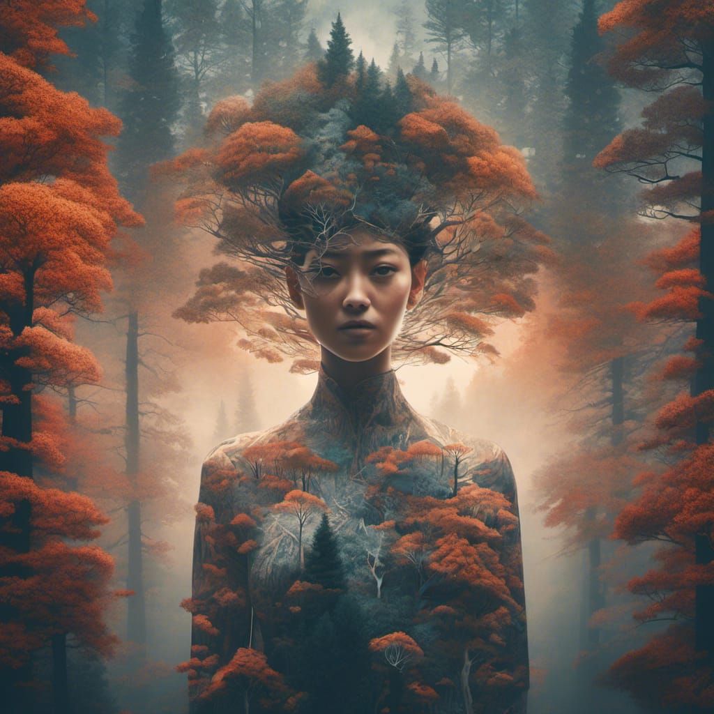 Ethereal Forest: Woman in Double Exposure