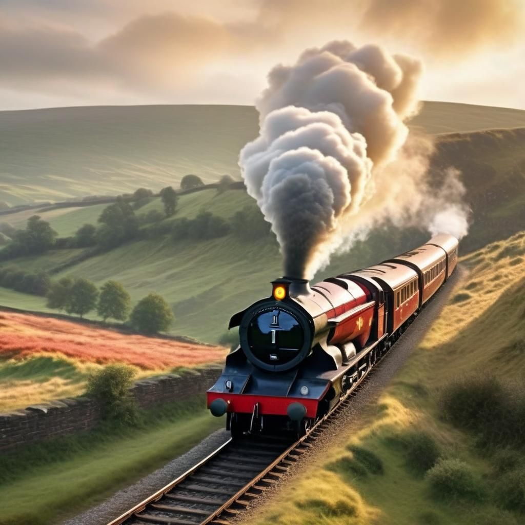 Hogwarts Express Train Through Rolling Hills